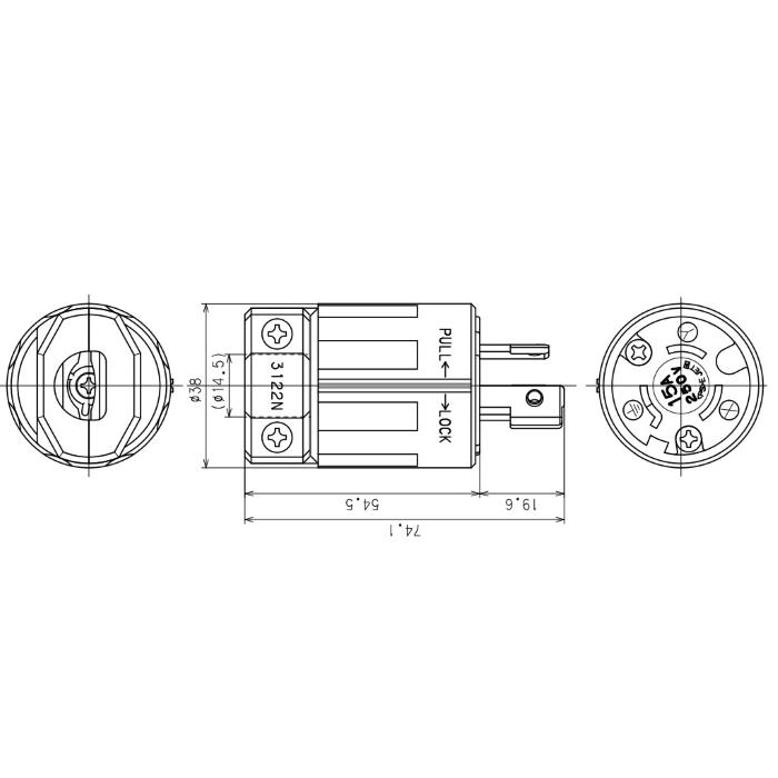 アメリカン電機 接地形2P 15A 250V (NEMA L6-15)プラグ (ナイロン