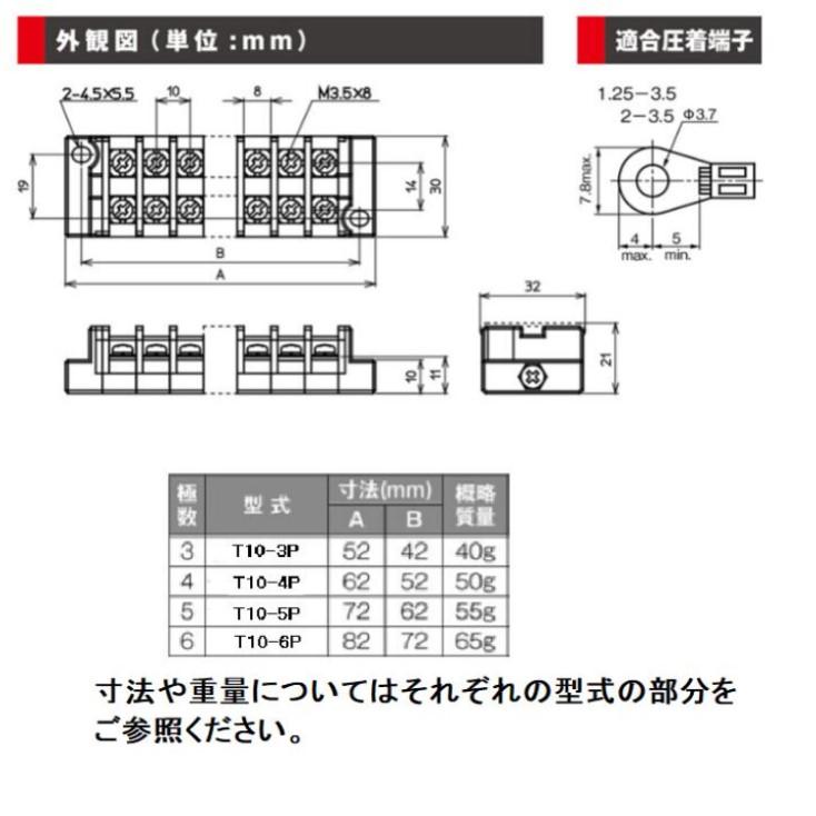 組端子台 T10−3P パトライト(旧春日電機) 20A 3P 第二種電気工事