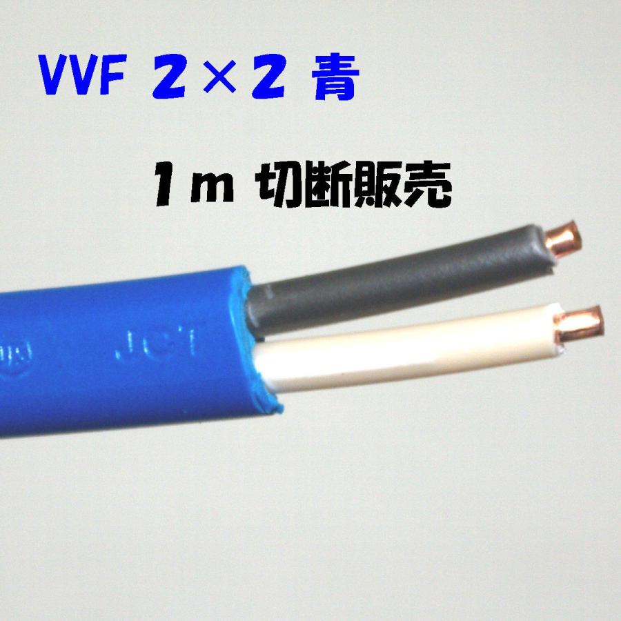 青い VVF 2ミリ2心【1m 切断販売】第1種 第2種電気工事士 技能試験用