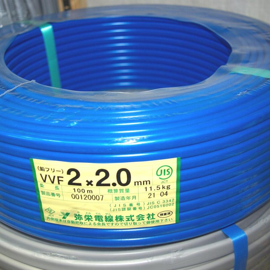 青い VVF 2ミリ2心【1m 切断販売】第1種 第2種電気工事士 技能試験用