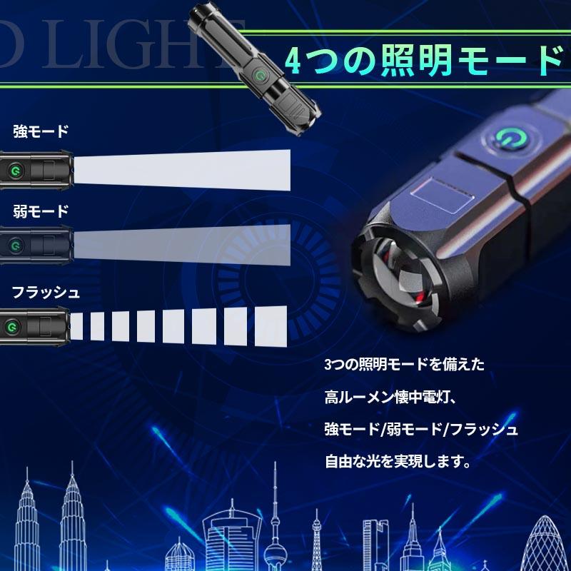 ズーミングライト 強力照射 LEDライト 超小型 USB充電式 爆光 懐中電灯 3モード 点灯 マルチ ハンディライト jd-zh048 ...