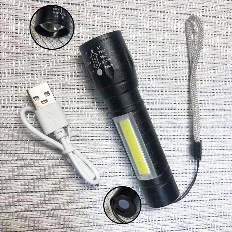 LED 懐中電灯 USB充電式 コンパクト 防水 強力 小型 ライト COB 防水