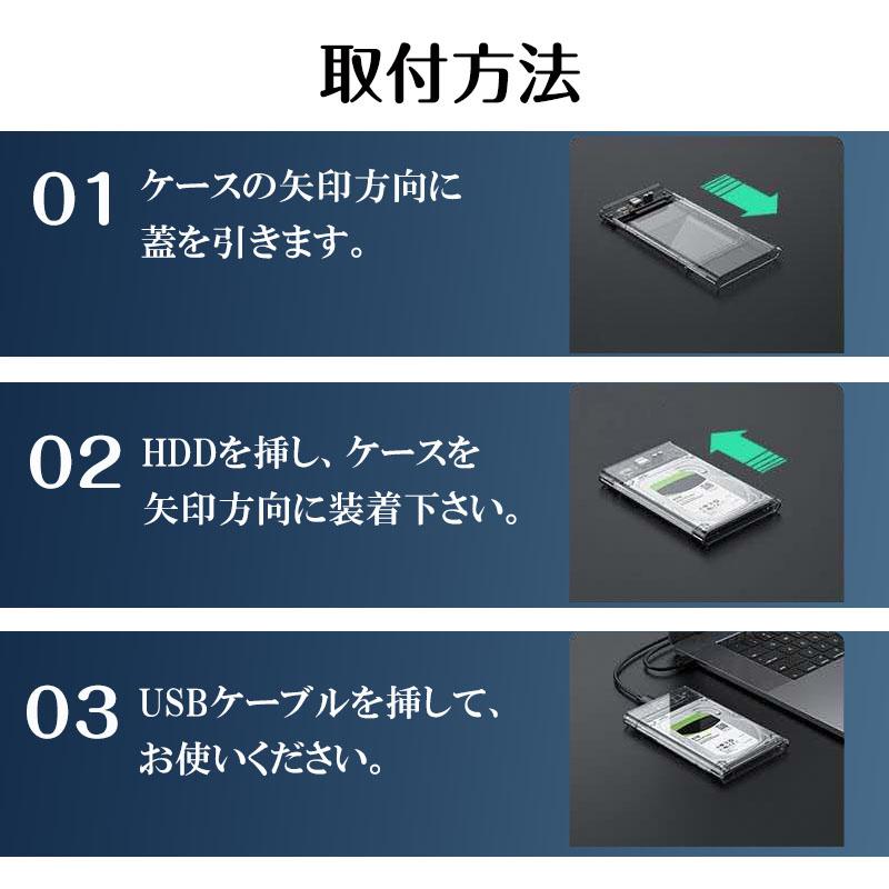 2.5インチ HDD SSD 外付けケース 高速データ転送 対応 4TB USB3.0 透明