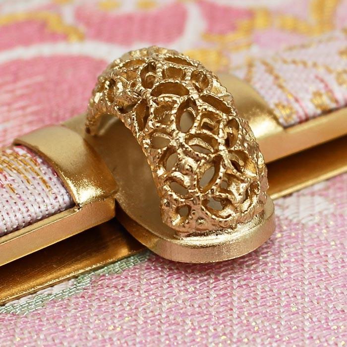 和装　沙織　バッグ　帯地仕様　ラメ花柄　底鋲付き　未使用品 紗織 草履バッグセット 振袖用 ブランド ピンク 金 ラメ入り 桜柄