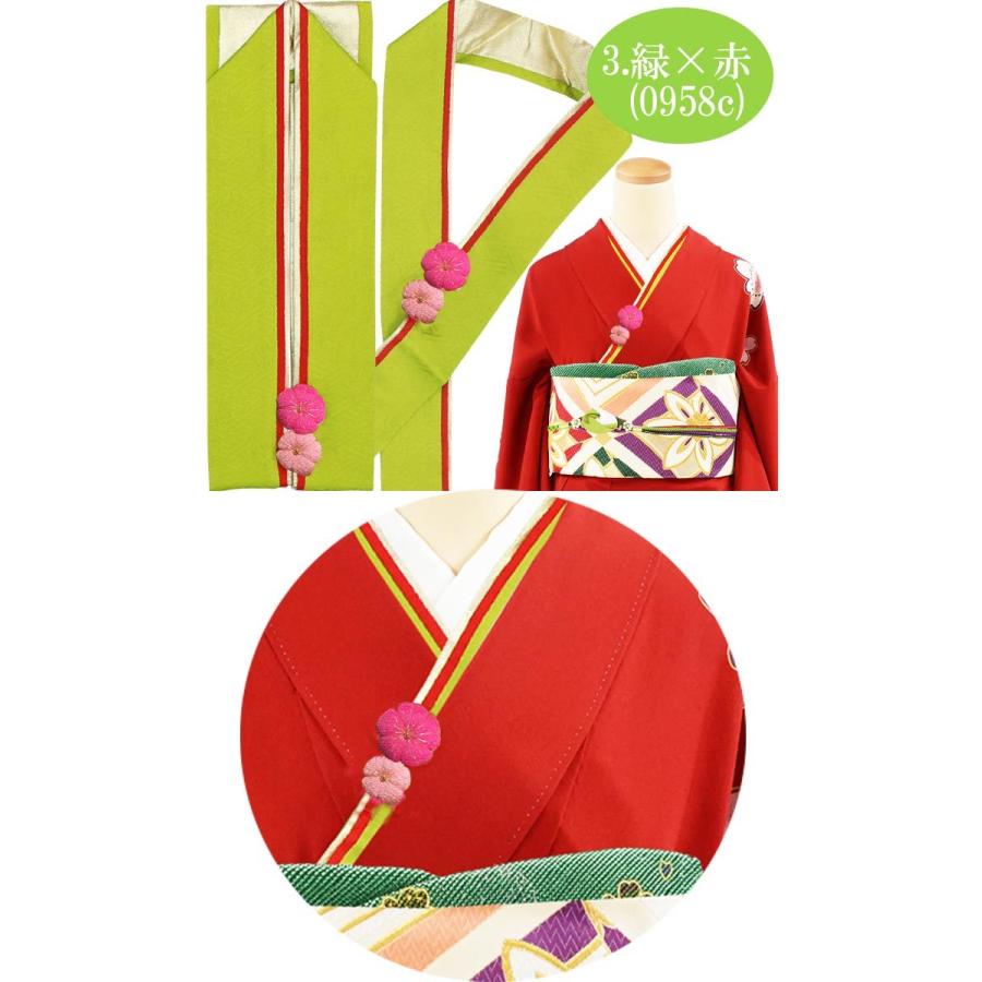 重ね衿 振袖用 梅柄摘み細工 正絹 三重重衿 3way リバーシブル 全3色