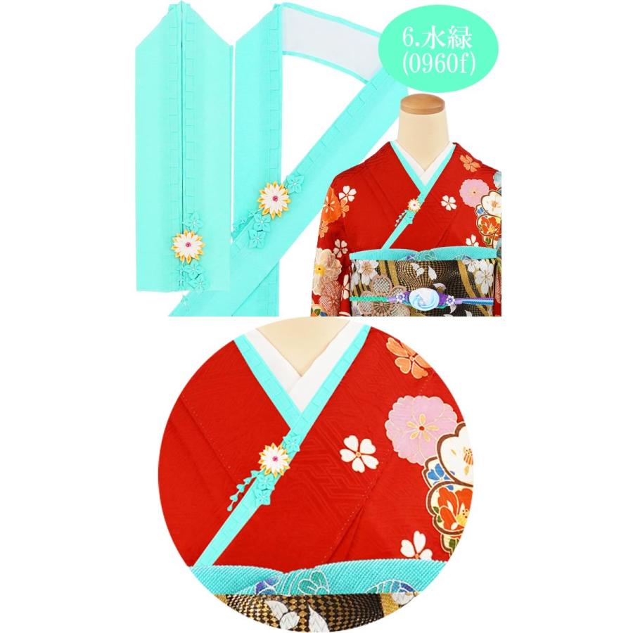 重ね衿 振袖用 つまみ細工飾り 正絹 三重重衿 全6色 レディース 女性