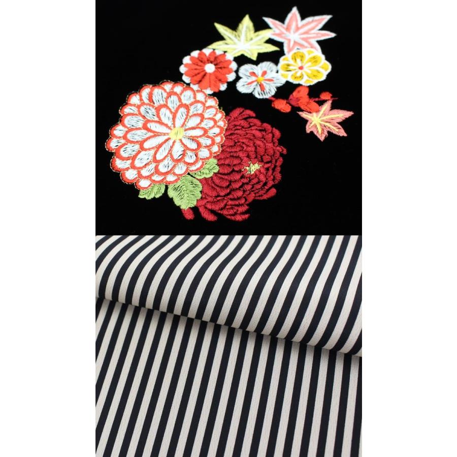 桂由美ベルベットショール 刺繍入り ボーダー 振袖ブランド 黒 紫 赤 3 