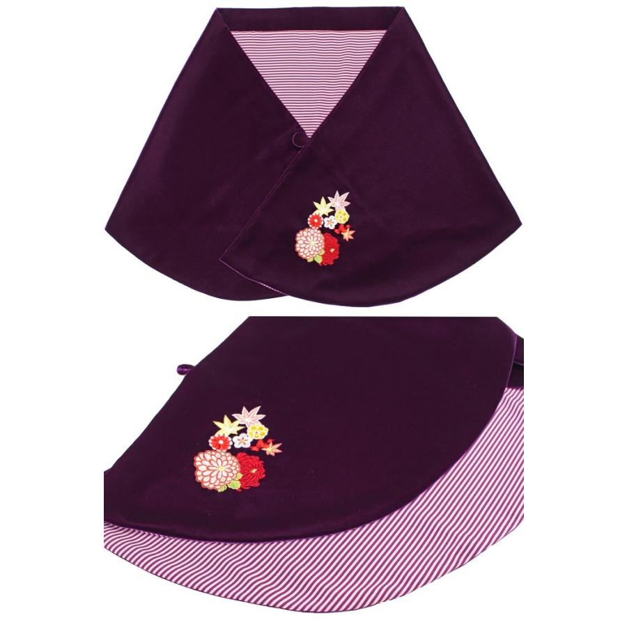 桂由美ベルベットショール 刺繍入り ボーダー 振袖ブランド 黒 紫 赤 3