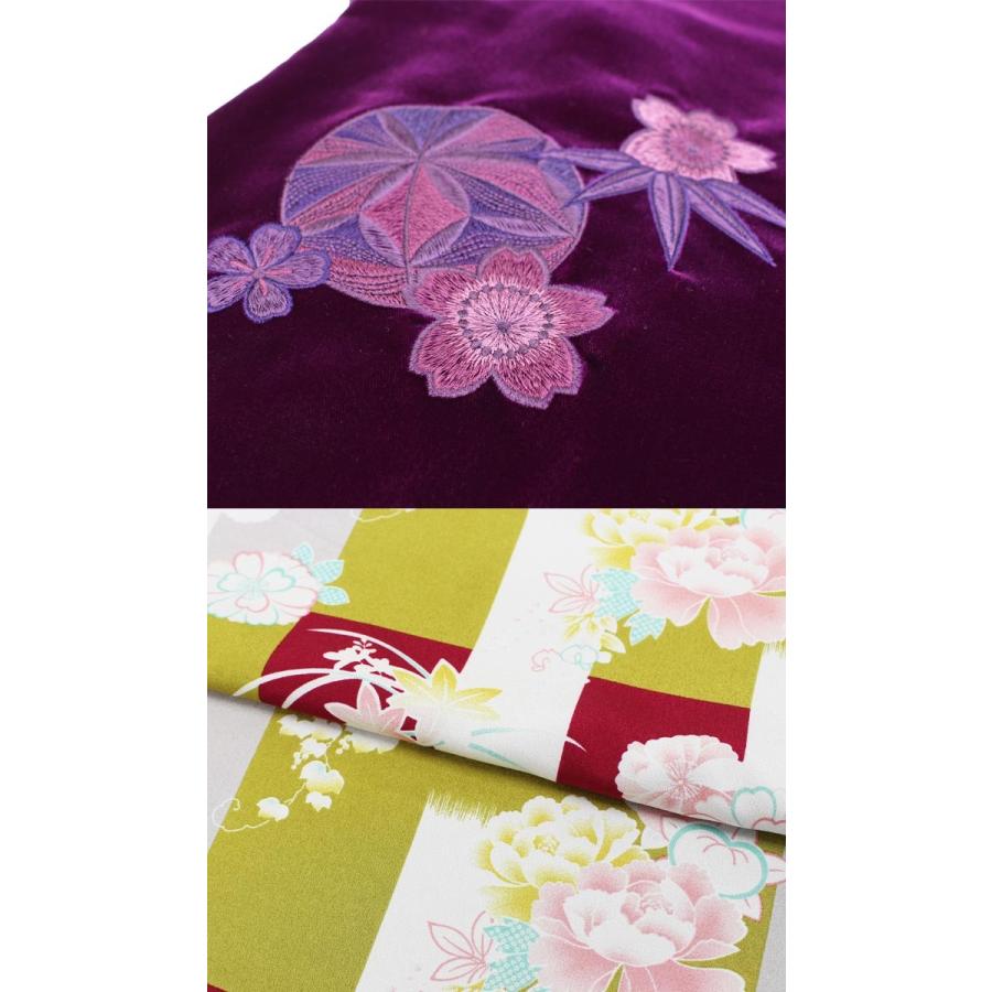IKKOベルベットショール 刺繍入り 花柄裏地 振袖ブランド 紫 赤 IKKOベルベットショール 刺繍入り 花柄裏地 振袖ブランド 紫 赤