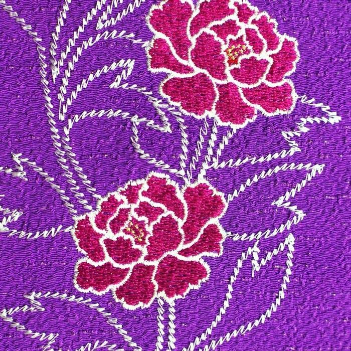 半衿 振袖 刺繍 レディース 牡丹模様 紫金色 ラメ入り 刺しゅう 化繊
