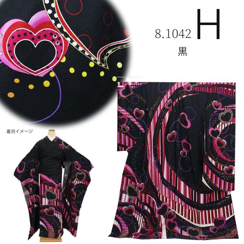 在庫処分】振袖 販売 未仕立て ド派手 アゲハ風 着物 絵羽柄赤 白 黒