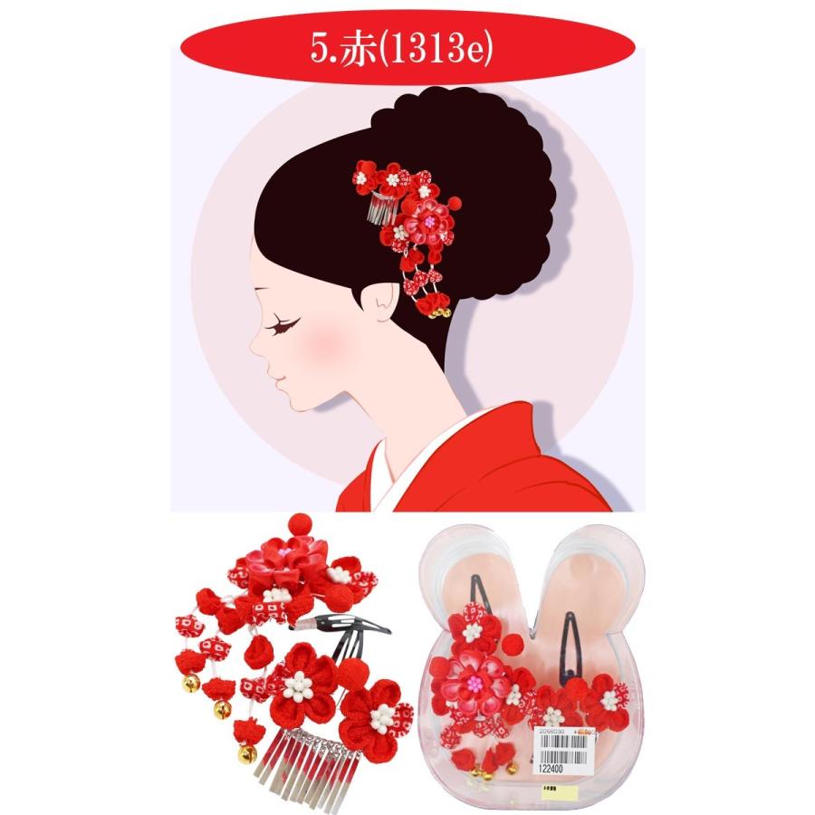 七五三 髪飾り 女の子 5タイプ 花柄 つまみ細工赤 桃 紫 橙 子供