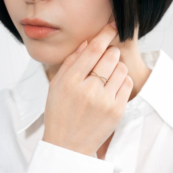 リング K10 YG　クロスリング イエローゴールド 10金  シンプル スリム 華奢 かわいい 指輪  大人 プレゼント L&Co.の画像