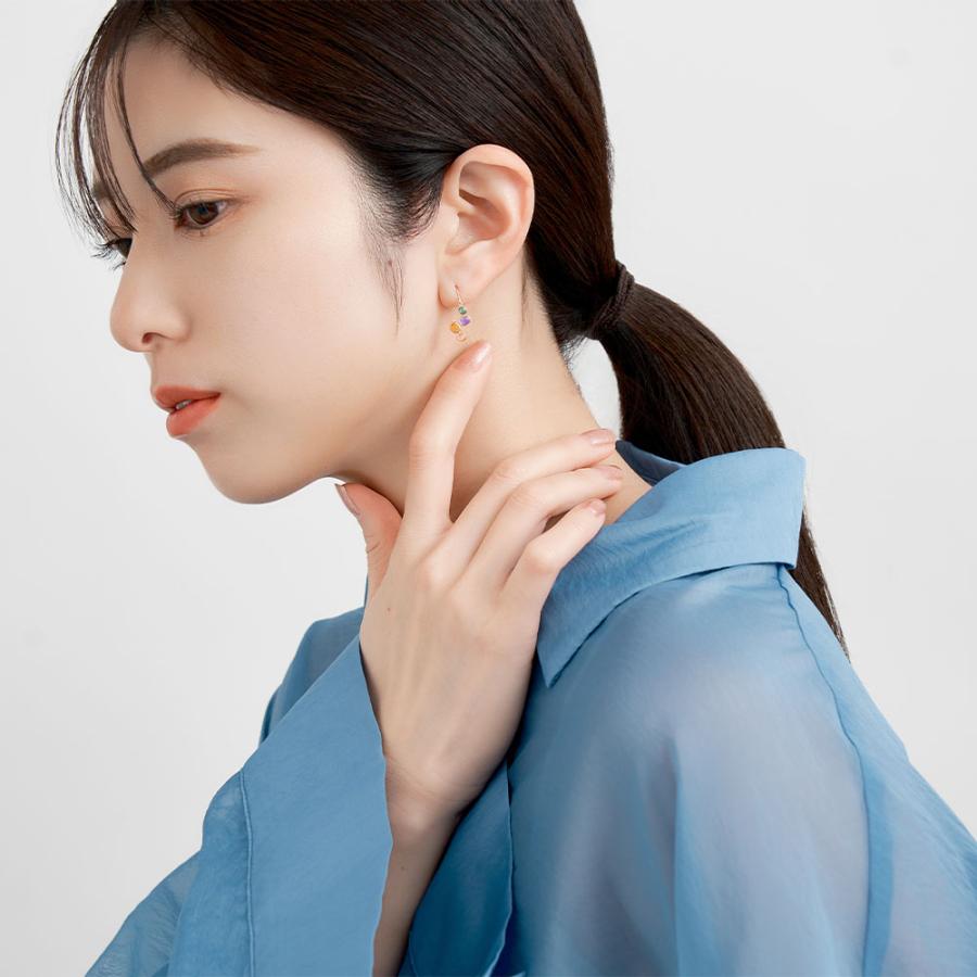 ピアス レディース K10 10金 カラーストーン 宝石 イエローゴールド 両耳 カラフル フック パステルカラー プレゼント L&Co. エルアンドコーの画像
