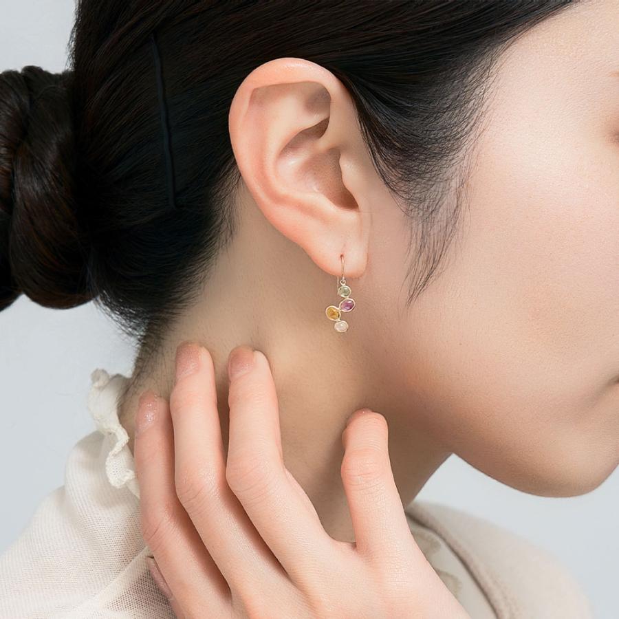 ピアス レディース K10 10金 カラーストーン 宝石 イエローゴールド 両耳 カラフル フック パステルカラー プレゼント L&Co. エルアンドコーの画像