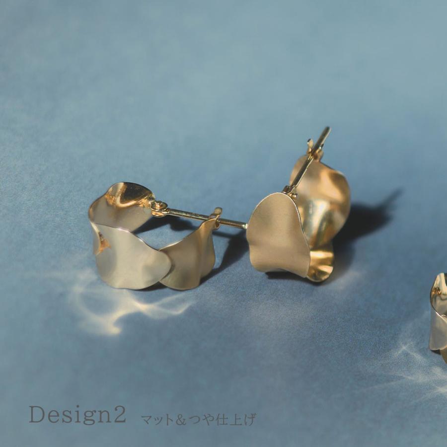 ピアス レディース K10 10金 ピアス 地金 シンプル イエローゴールド 葉っぱ ひらひら 大ぶり フープ 人気アイテム L&Co. エルアンドコーの画像