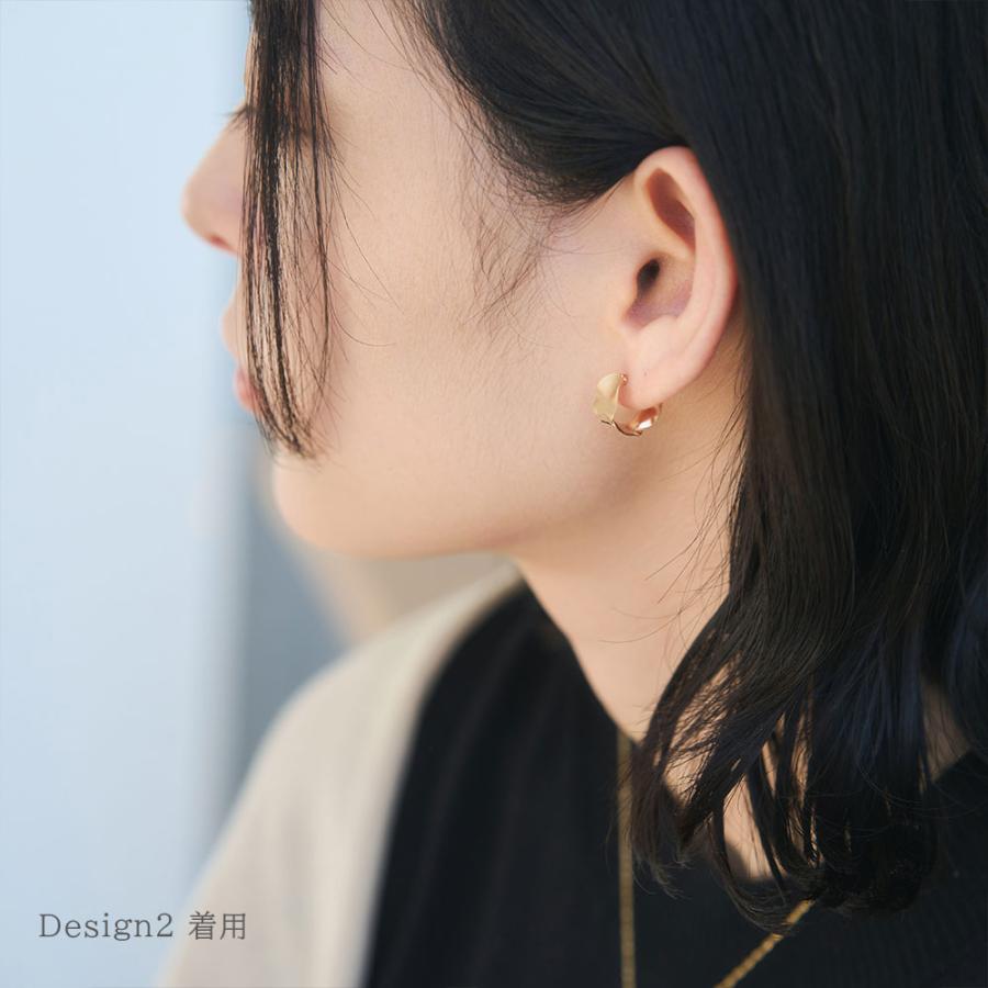 ピアス レディース K10 10金 ピアス 地金 シンプル イエローゴールド 葉っぱ ひらひら 大ぶり フープ 人気アイテム L&Co. エルアンドコーの画像