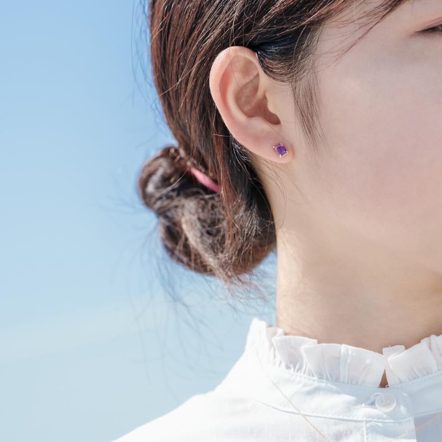 誕生石 2月 ピアス レディース アメジスト 紫水晶 10金 K10 イエローゴールド 紫 四角 友達 彼女 妻 プレゼント ギフト L&Co. エルアンドコーの画像