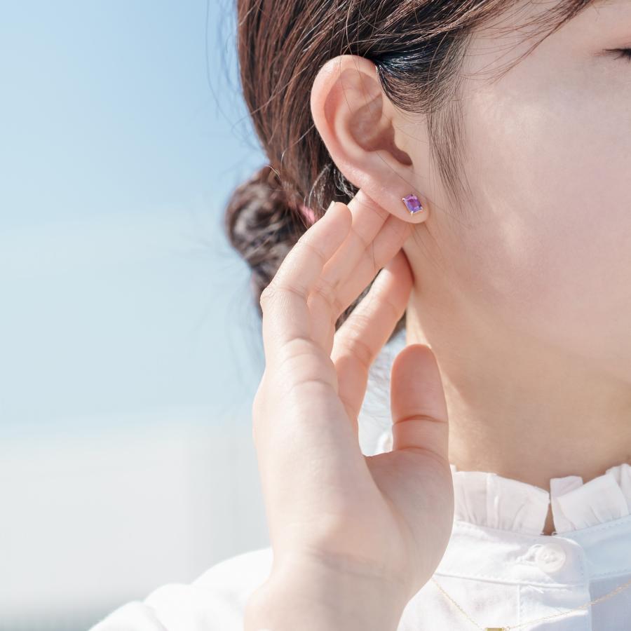 誕生石 2月 ピアス レディース アメジスト 紫水晶 10金 K10 イエローゴールド 紫 四角 友達 彼女 妻 プレゼント ギフト L&Co. エルアンドコーの画像