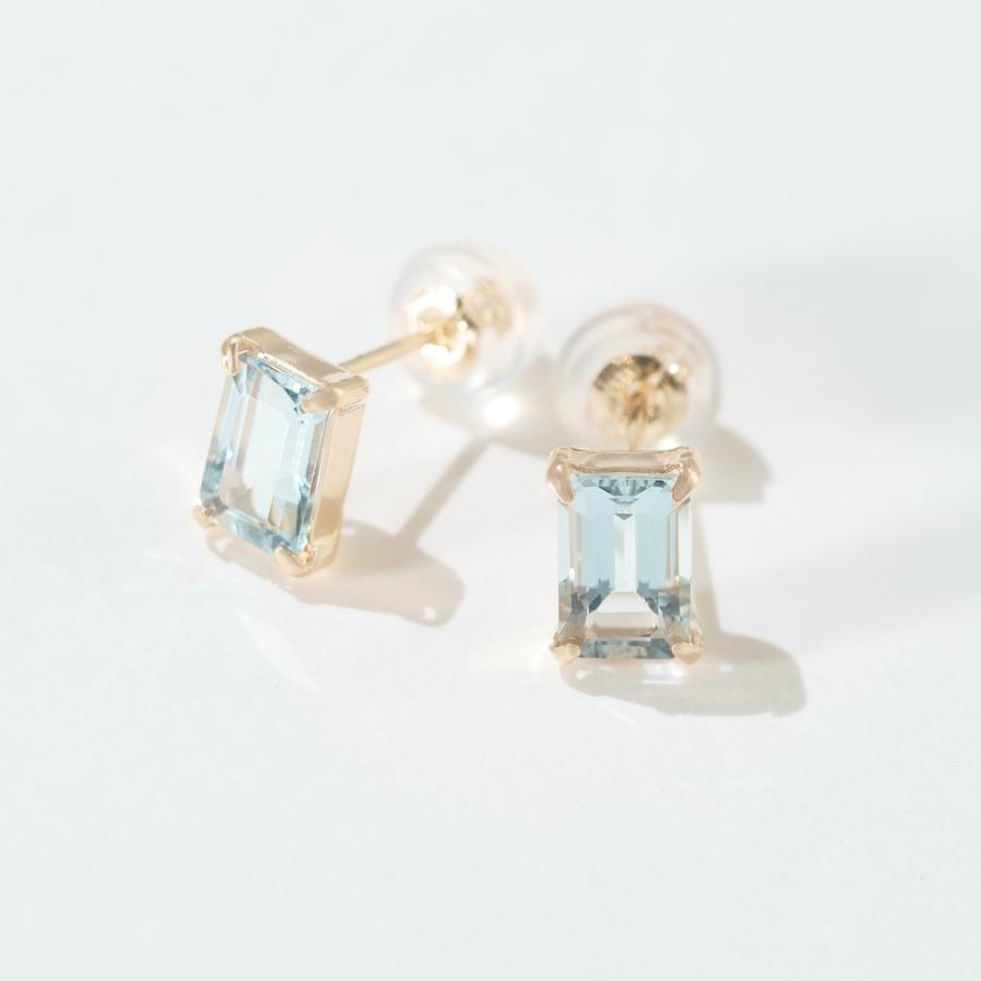 誕生石 3月 ピアス レディース アクアマリン 藍玉 10金 K10 イエローゴールド 水色 四角 友達 彼女 妻 プレゼント ギフト L&Co. エルアンドコーの画像