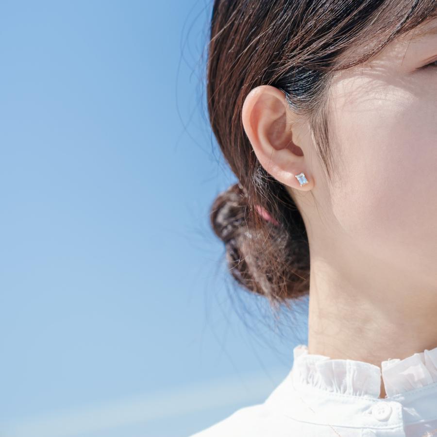 誕生石 3月 ピアス レディース アクアマリン 藍玉 10金 K10 イエローゴールド 水色 四角 友達 彼女 妻 プレゼント ギフト L&Co. エルアンドコーの画像