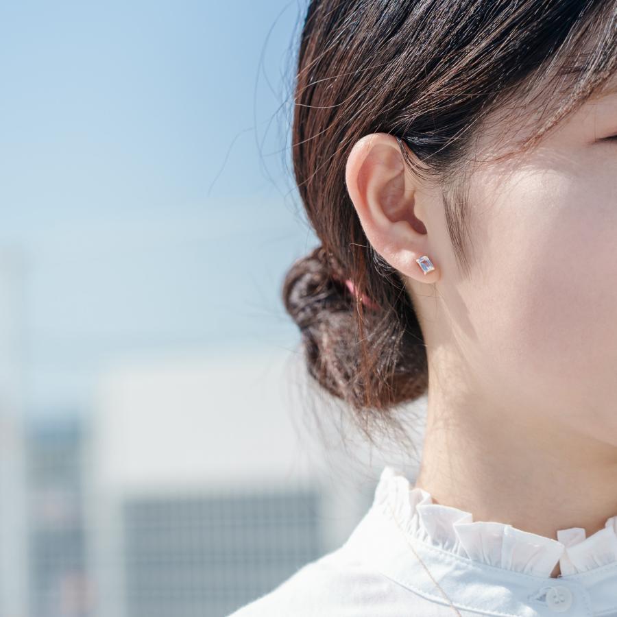 誕生石 4月 ピアス レディース ホワイトトパーズ 10金 K10 イエローゴールド クリア 四角 友達 彼女 妻 プレゼント ギフト L&Co. エルアンドコーの画像