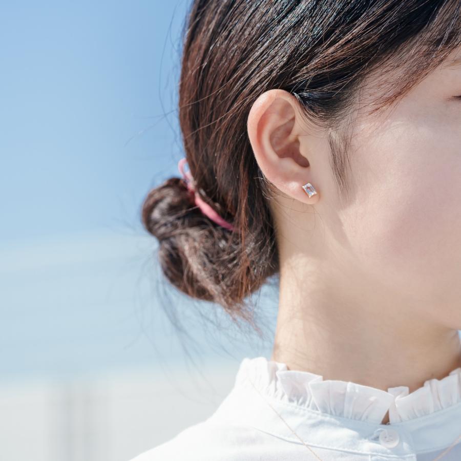 誕生石 4月 ピアス レディース ホワイトトパーズ 10金 K10 イエローゴールド クリア 四角 友達 彼女 妻 プレゼント ギフト L&Co. エルアンドコーの画像