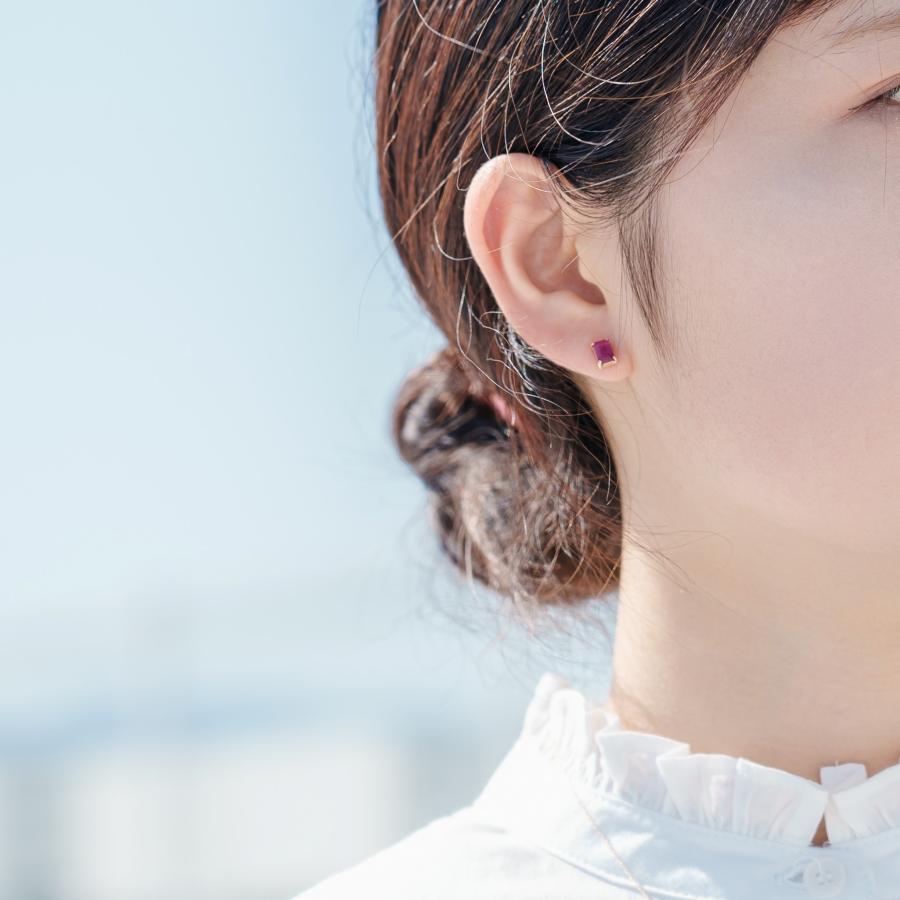 誕生石 7月 ピアス レディース ルビー 紅玉 10金 K10 イエローゴールド 赤 四角 友達 彼女 妻 プレゼント ギフト L&Co. エルアンドコーの画像