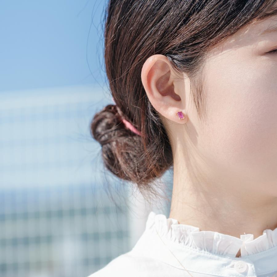 誕生石 7月 ピアス レディース ルビー 紅玉 10金 K10 イエローゴールド 赤 四角 友達 彼女 妻 プレゼント ギフト L&Co. エルアンドコーの画像
