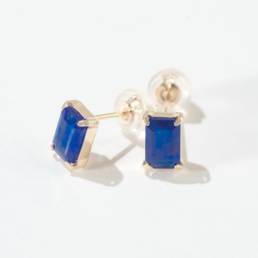 誕生石 9月 ピアス レディース サファイア サファイヤ 蒼玉 10金 K10 イエローゴールド 青 四角 友達 彼女 妻 プレゼント ギフト L&Co. エルアンドコーの画像