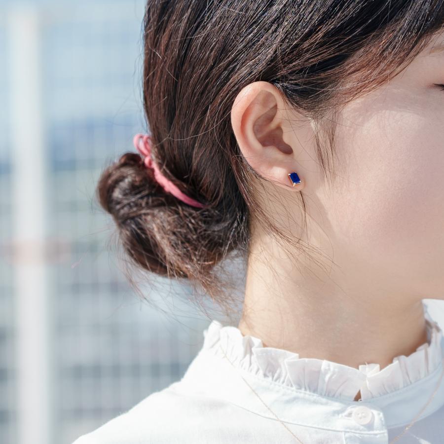 誕生石 9月 ピアス レディース サファイア サファイヤ 蒼玉 10金 K10 イエローゴールド 青 四角 友達 彼女 妻 プレゼント ギフト L&Co. エルアンドコーの画像