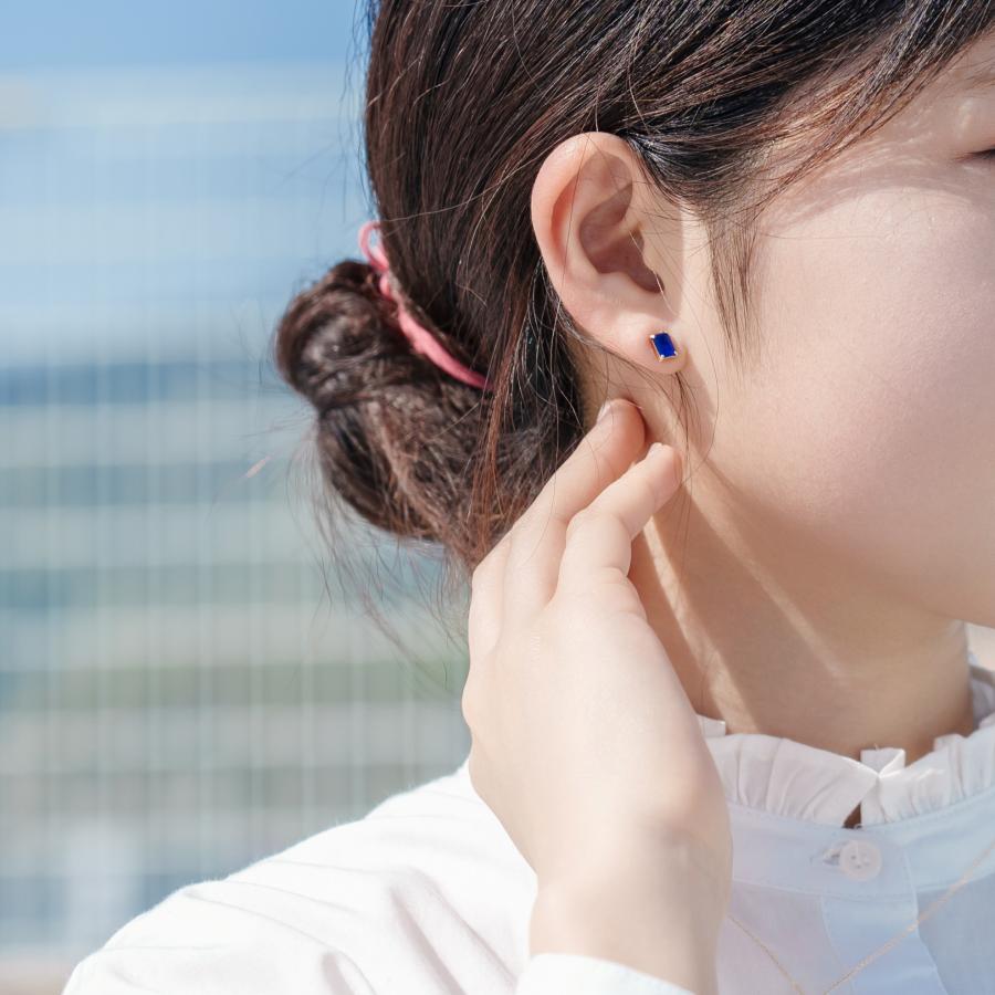 誕生石 9月 ピアス レディース サファイア サファイヤ 蒼玉 10金 K10 イエローゴールド 青 四角 友達 彼女 妻 プレゼント ギフト L&Co. エルアンドコーの画像