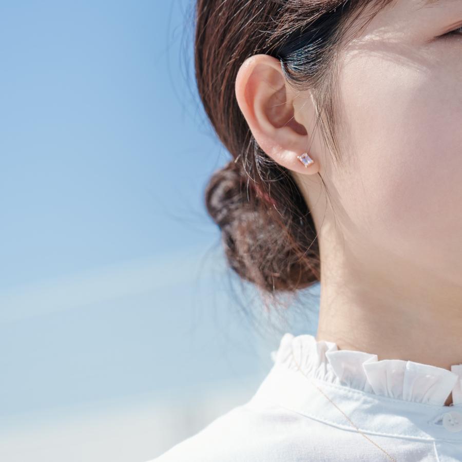 新誕生石 4月 ピアス レディース モルガナイト 10金 K10 イエローゴールド ピンク 四角 友達 彼女 妻 プレゼント ギフト L&Co. エルアンドコーの画像