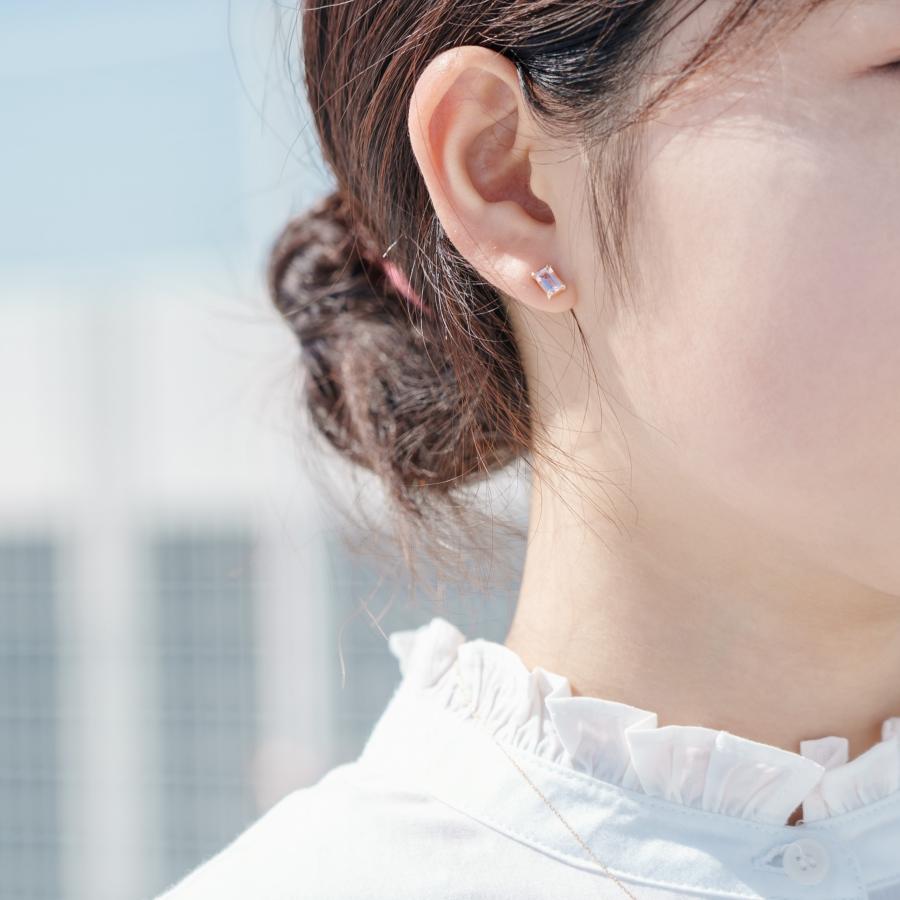 新誕生石 4月 ピアス レディース モルガナイト 10金 K10 イエローゴールド ピンク 四角 友達 彼女 妻 プレゼント ギフト L&Co. エルアンドコーの画像