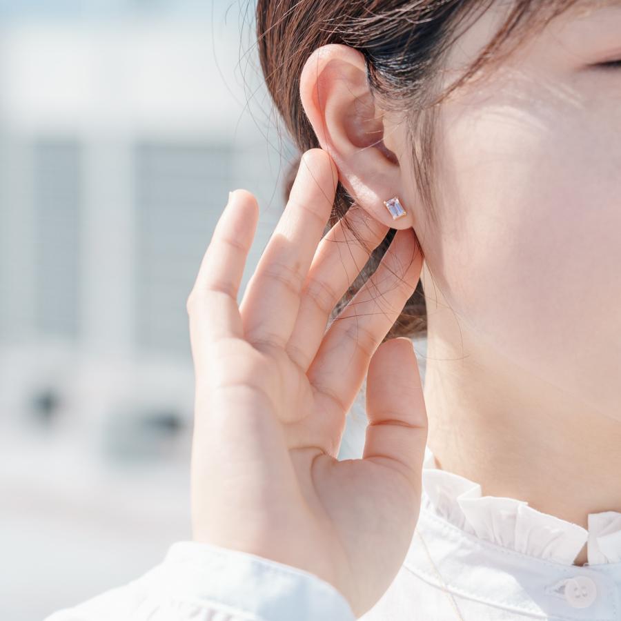 新誕生石 4月 ピアス レディース モルガナイト 10金 K10 イエローゴールド ピンク 四角 友達 彼女 妻 プレゼント ギフト L&Co. エルアンドコーの画像