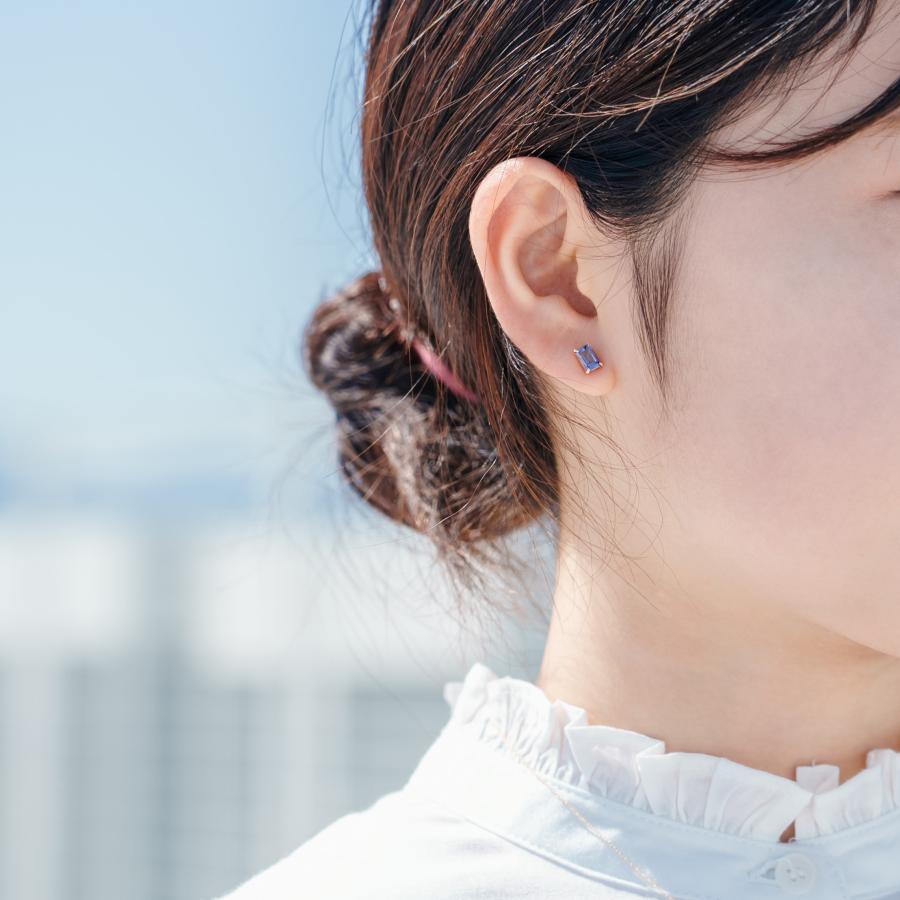 誕生石 12月 ピアス レディース タンザナイト 灰簾石 10金 K10 イエローゴールド 青 紫 四角 友達 彼女 妻 プレゼント ギフト L&Co. エルアンドコーの画像