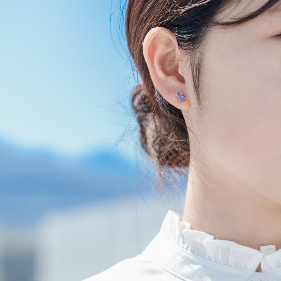 誕生石 12月 ピアス レディース タンザナイト 灰簾石 10金 K10 イエローゴールド 青 紫 四角 友達 彼女 妻 プレゼント ギフト L&Co. エルアンドコーの画像