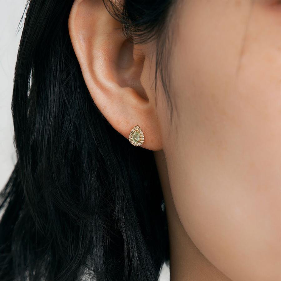 ピアス K10 ミントグリーンガーネット ダイヤモンド0.07ct スタッド 10金 イエローゴールド 華やか キラキラ 黄緑  プレゼント L&Co. エルアンドコーの画像