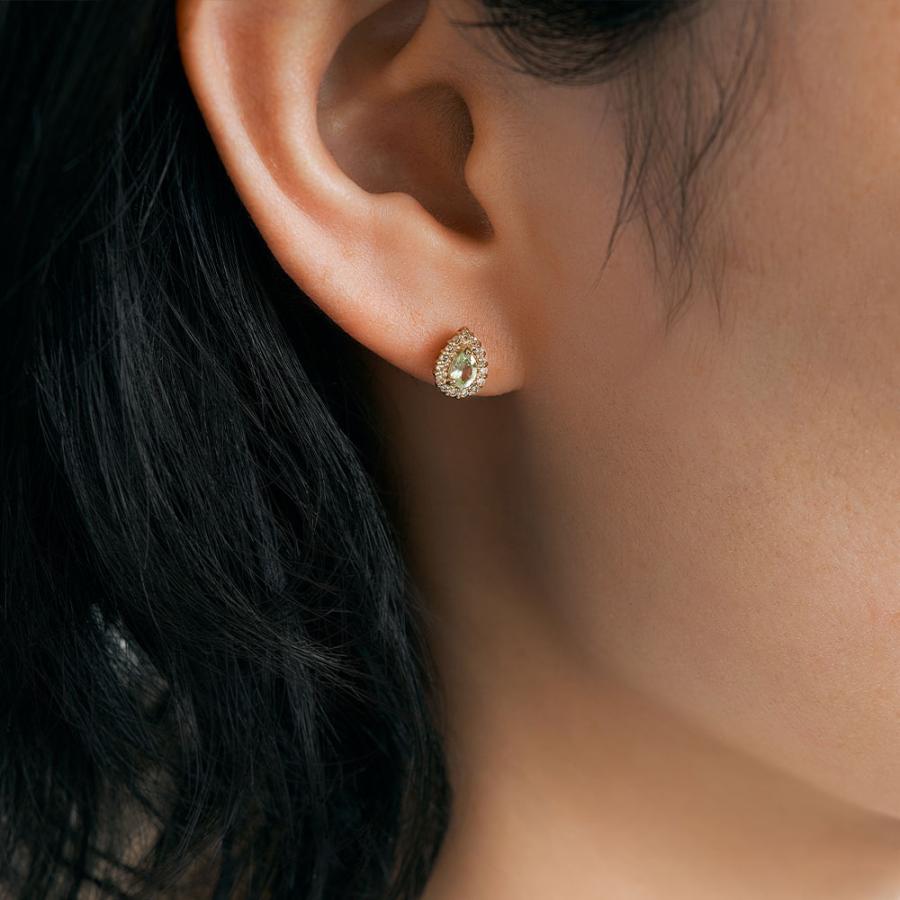 ピアス K10 ミントグリーンガーネット ダイヤモンド0.07ct スタッド 10金 イエローゴールド 華やか キラキラ 黄緑  プレゼント L&Co. エルアンドコーの画像