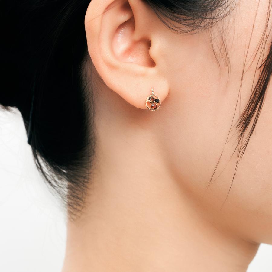 ピアス K10 イエローゴールド カラーストーンスタッドピアス（レッド）ガーネット スモーキークオーツ オニキス candle L&Co.（エルアンドコー）の画像
