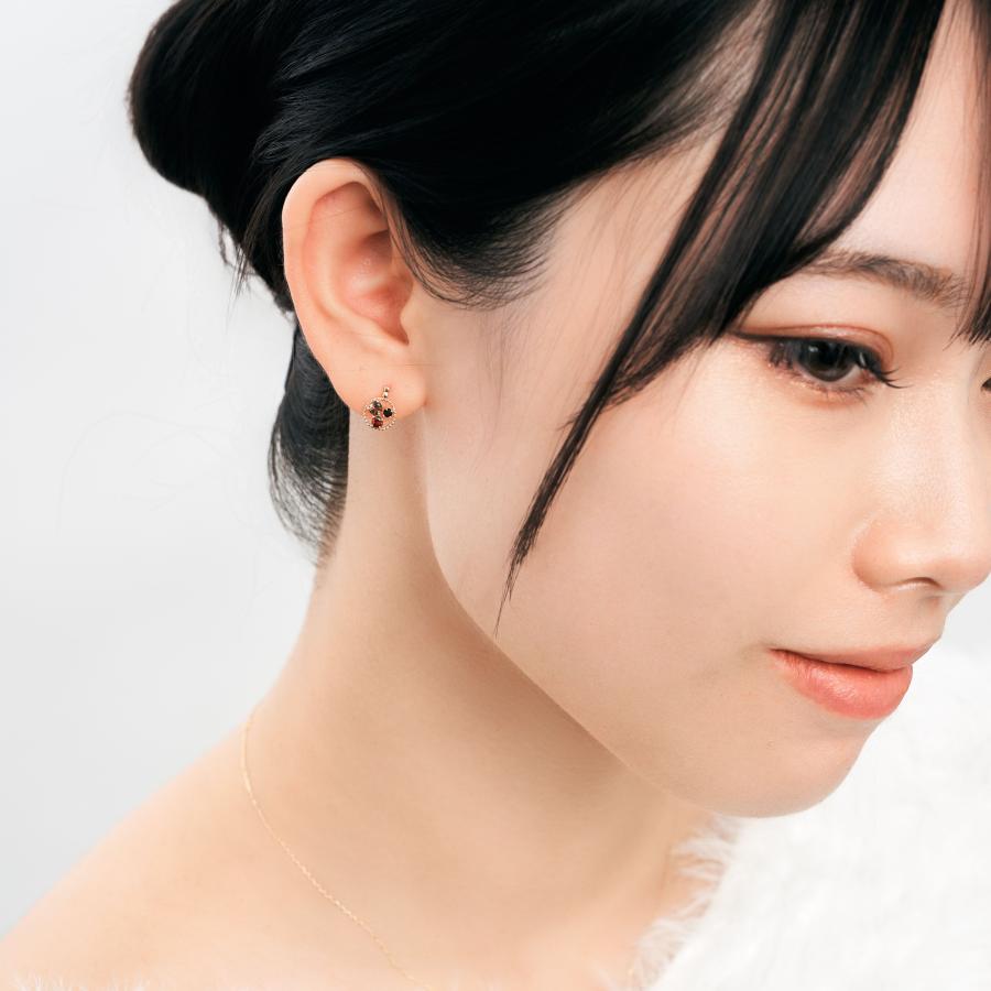 ピアス K10 イエローゴールド カラーストーンスタッドピアス（レッド）ガーネット スモーキークオーツ オニキス candle L&Co.（エルアンドコー）の画像