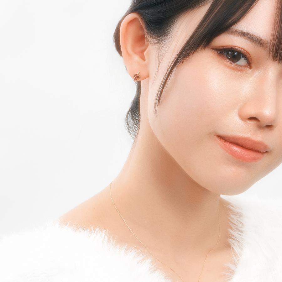ピアス K10 イエローゴールド カラーストーンスタッドピアス（レッド）ガーネット スモーキークオーツ オニキス candle L&Co.（エルアンドコー）の画像