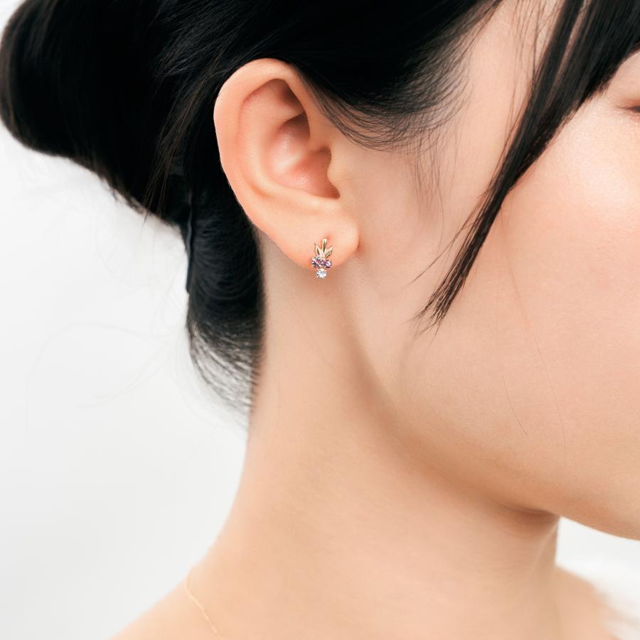 ピアス K10 イエローゴールド カラーストーンスタッドピアス（ピンク）ライトアメジスト・アメジスト・タンザナイト candle L&Co.（エルアンドコー）の画像
