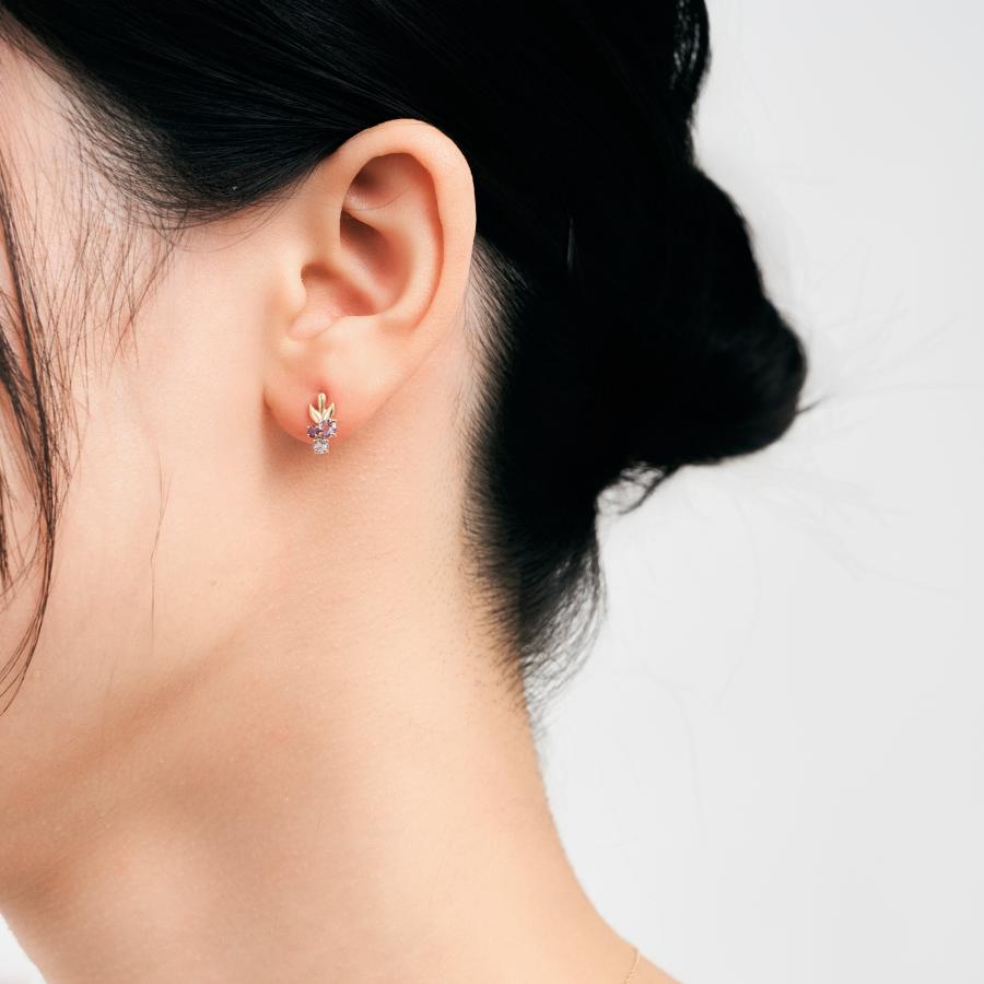 ピアス K10 イエローゴールド カラーストーンスタッドピアス（ピンク）ライトアメジスト・アメジスト・タンザナイト candle L&Co.（エルアンドコー）の画像