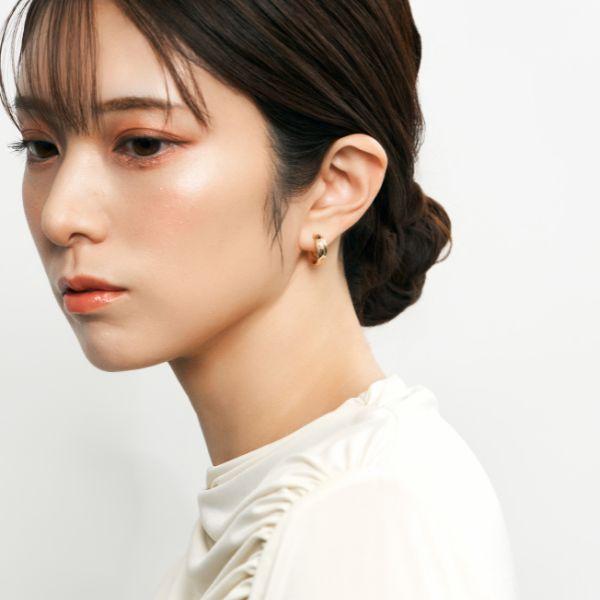ピアス レディース  2連 フープ 地金 K10 10金 シンプル ユニセックス 両耳用 イエローゴールド レイヤード風 ダブル L&Co. エルアンドコーの画像
