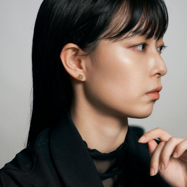 ピアス レディース K18 18金  四角 モチーフ  ダイヤモンド 0.01ctイエローゴールド  プレゼント L&Co. エルアンドコーの画像