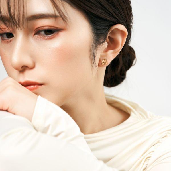 ピアス レディース K18 18金  四角 モチーフ  ダイヤモンド 0.01ctイエローゴールド  プレゼント L&Co. エルアンドコーの画像