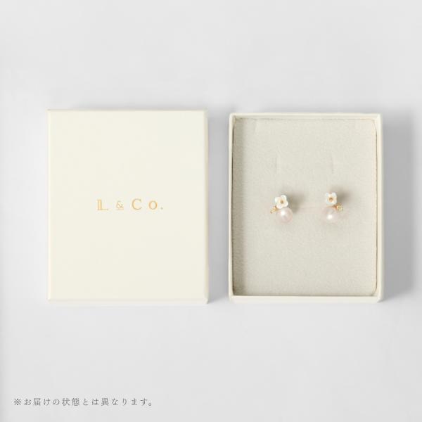K10  ピアス  フラワーシェル  淡水パール パール 真珠 ハニークオーツ 大人 ギフト L&Co.（エルアンドコー）の画像