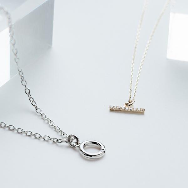 ペアネックレス カップル プレゼント 20代 30代 40代 ペンダント ダイヤモンド サークル バー K10 10金 イエロー シルバーSV925 セットの画像