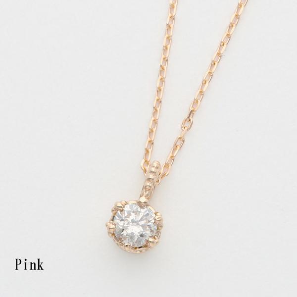 ネックレス レディース  ダイヤモンド0.1カラット 一粒 K10 10金 クラウン 王冠 イエロー ピンク ペンダント 彼女 プレゼント L&Co. エルアンドコーの画像